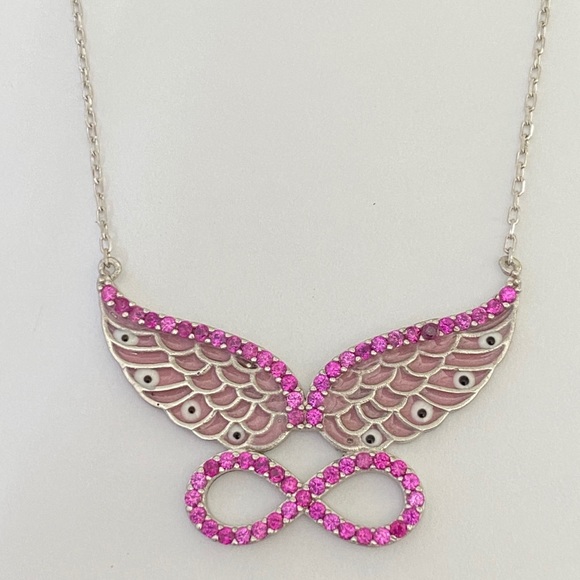 😇925 Silver angelwing handmade evil eye necklace